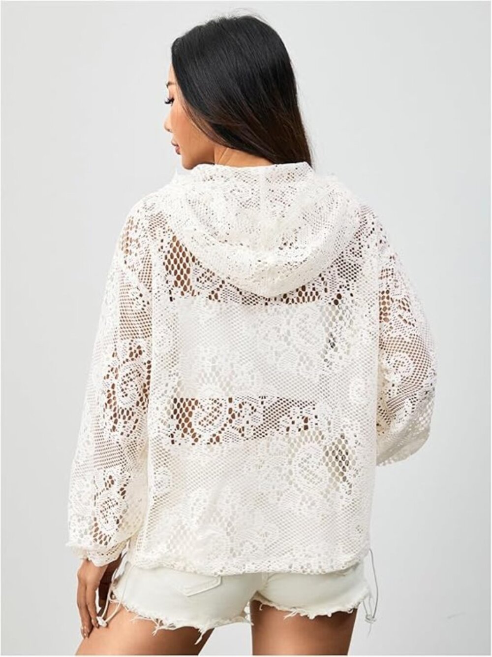 255 | Crochet Lace Hoodie Pullover